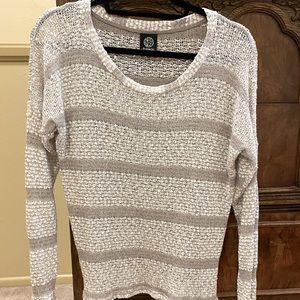 Grey striped long sleeve knit top